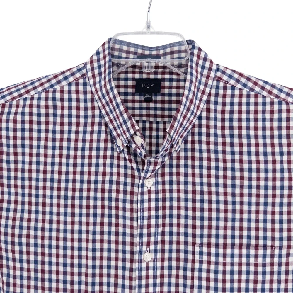 J Crew Slim Washed Shirt Men's XL‎ Red White & Blue Gingham Button Down Preppy
